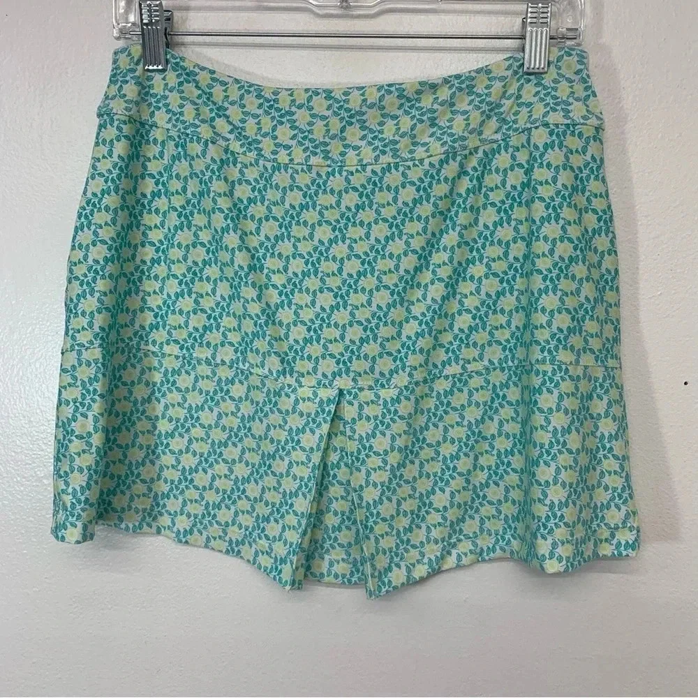 Jerdog Skort Skirt Large Pull‎ On Athletic Pockets Nylon Green Print Golf Tennis